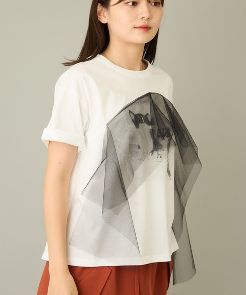 mien（ミアン）の「【mien】チュールmixキャットプリントTee（Tシャツ/カットソー・レディース・ブラック/ホワイト・38）」の6枚目の写真