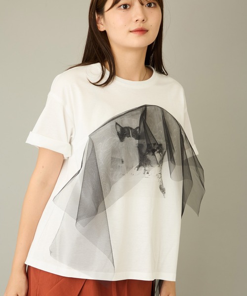 mien（ミアン）の「【mien】チュールmixキャットプリントTee（Tシャツ/カットソー・レディース・ブラック/ホワイト・38）」の5枚目の写真