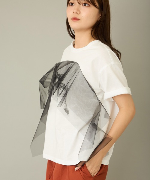 mien（ミアン）の「【mien】チュールmixキャットプリントTee（Tシャツ/カットソー・レディース・ブラック/ホワイト・38）」の7枚目の写真