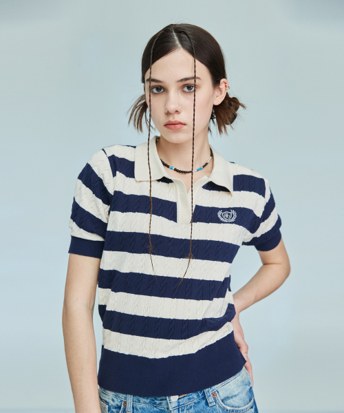 LARTIGENT(ラーティゼン)の「L10 STRIPE PUFF KNIT(NAVY)(ニット/セーター・レディース・その他・FREE)」の1枚目の写真