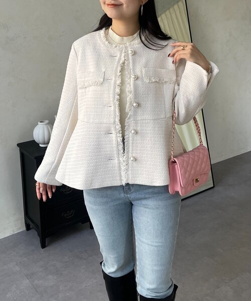prose verse（プロズヴェール）の「パールボタンペプラムツイードジャケット（その他アウター・レディース・アイボリー/ブラック・LARGE/MEDIUM）」の8枚目の写真