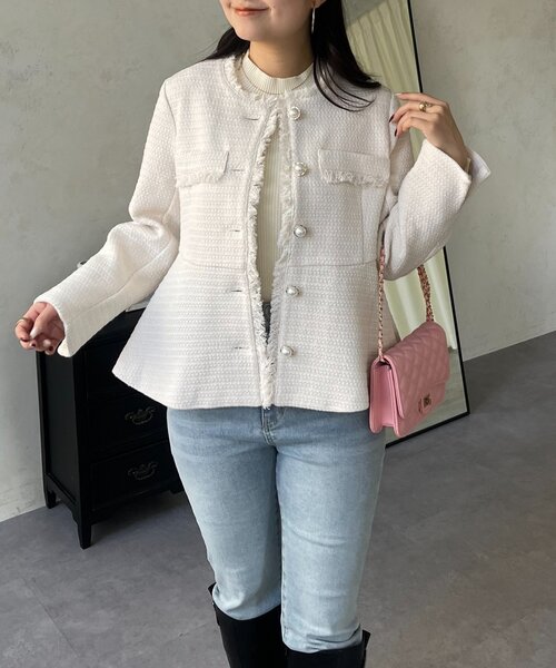 prose verse（プロズヴェール）の「パールボタンペプラムツイードジャケット（その他アウター・レディース・アイボリー/ブラック・LARGE/MEDIUM）」の7枚目の写真