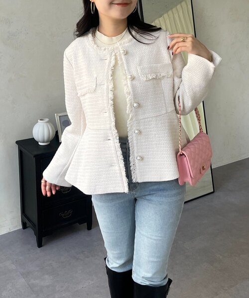prose verse（プロズヴェール）の「パールボタンペプラムツイードジャケット（その他アウター・レディース・アイボリー/ブラック・LARGE/MEDIUM）」の6枚目の写真