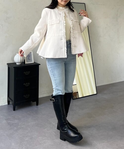 prose verse（プロズヴェール）の「パールボタンペプラムツイードジャケット（その他アウター・レディース・アイボリー/ブラック・LARGE/MEDIUM）」の3枚目の写真