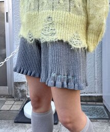 リブニットフリルショートパンツ