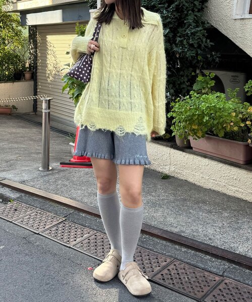 CIAOPANIC（チャオパニック）の「リブニットフリルショートパンツ（その他パンツ・レディース・グレー/チャコールグレー/ベージュ・ONE SIZE）」の10枚目の写真