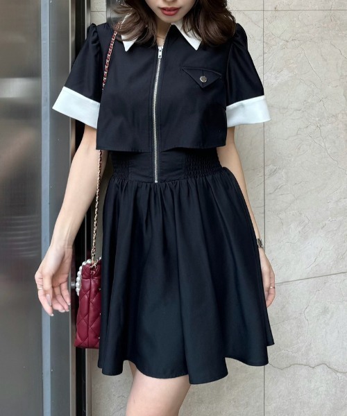 セール】バストディティールフレアミニワンピース 春服 夏服（シャツ