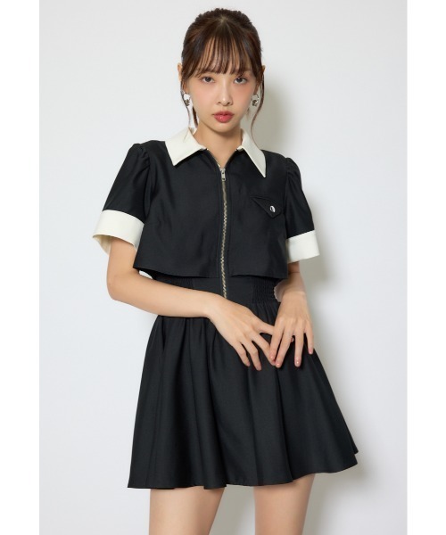 セール】バストディティールフレアミニワンピース 春服 夏服（シャツ