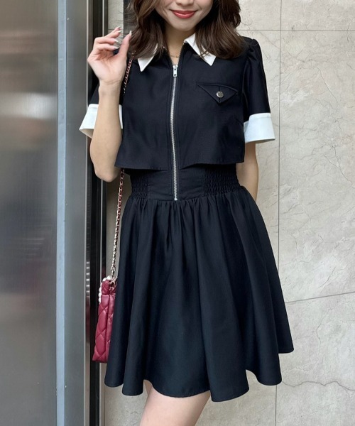 バストディティールフレアミニワンピース 春服 夏服（シャツワンピース