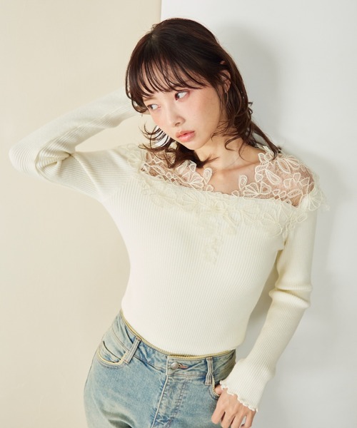 krahe（クレーエ）の「襟レーススプリングニットトップス（ニット/セーター・レディース・ブラック/ホワイト・FREE）」の20枚目の写真