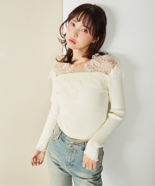 krahe（クレーエ）の「襟レーススプリングニットトップス（ニット/セーター・レディース・ブラック/ホワイト・FREE）」の21枚目の写真