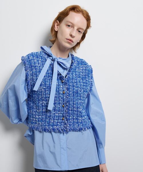LANVIN en Bleu（ランバンオンブルー）の「ニットツイードベスト（ニット/セーター・レディース・ブラック/ブルー・38）」の8枚目の写真