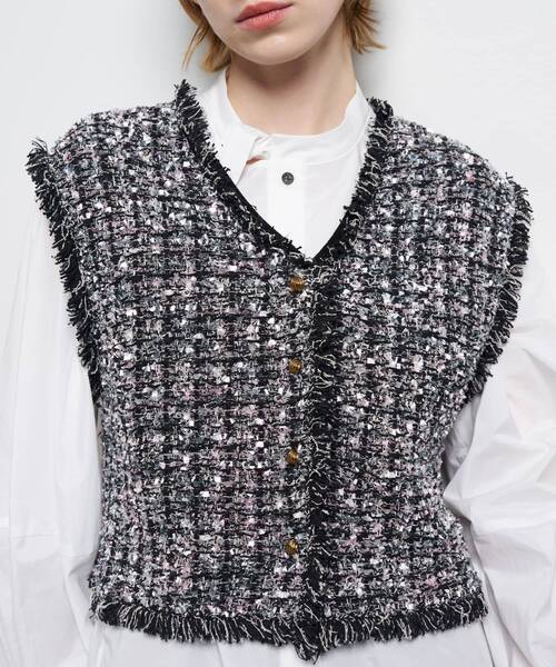 LANVIN en Bleu（ランバンオンブルー）の「ニットツイードベスト（ニット/セーター・レディース・ブラック/ブルー・38）」の17枚目の写真
