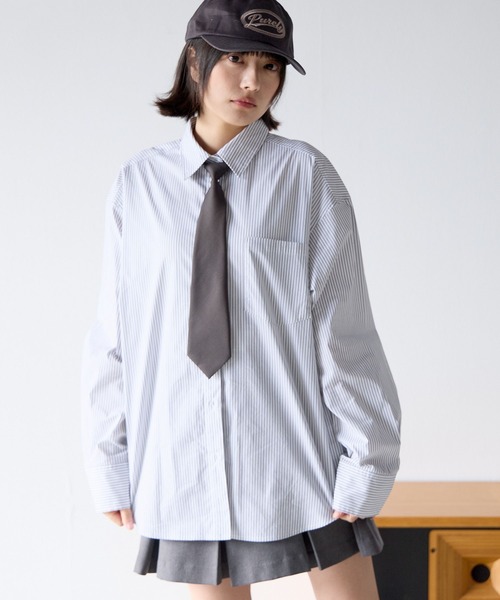 PBLIM(ページボーイリム)の「《UNISEX》ネクタイセットシャツ(シャツ/ブラウス・メンズ・ブルー/オフホワイト/グレー系その他・FREE)」の4枚目の写真