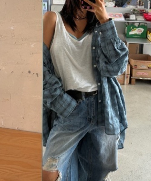 FAVORITO(ファヴォリート)の「チェック柄シャツ(シャツ/ブラウス・レディース・ブルー/グリーン・F)」の2枚目の写真