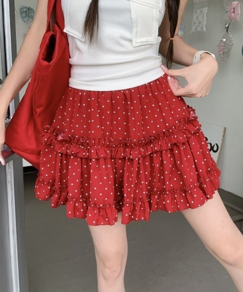 Ritzy(リッツィー)の「フリルデザイン ドットミニスカート(スカート・レディース・ブラック/レッド・M/L/S)」の16枚目の写真