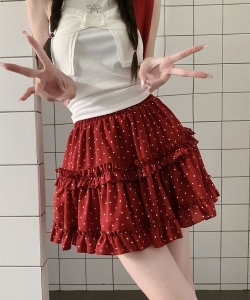 Ritzy(リッツィー)の「フリルデザイン ドットミニスカート(スカート・レディース・ブラック/レッド・M/L/S)」の18枚目の写真