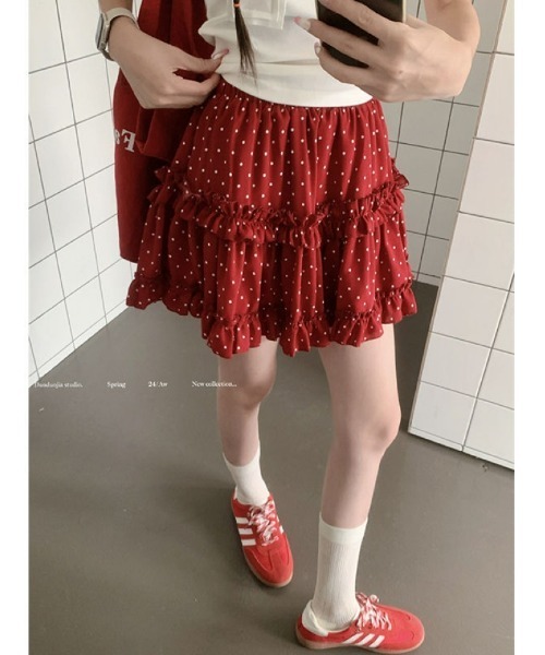 Ritzy(リッツィー)の「フリルデザイン ドットミニスカート(スカート・レディース・ブラック/レッド・M/L/S)」の13枚目の写真