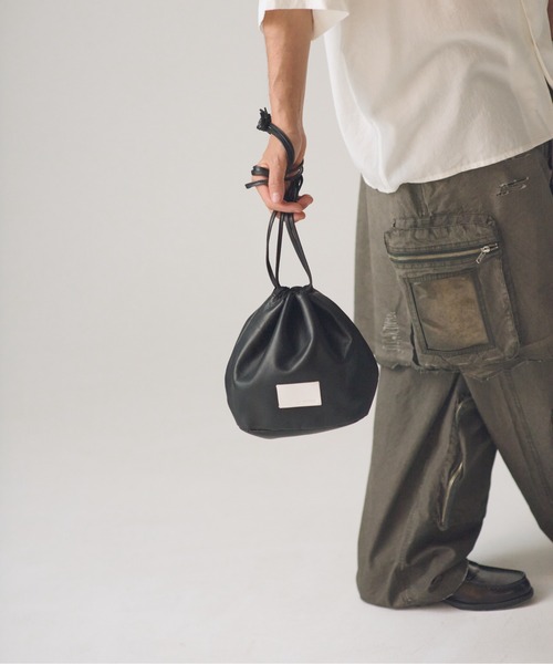 ADAMPATEK/water repellent leather drawstring bag/撥水レザーミニ巾着バッグ