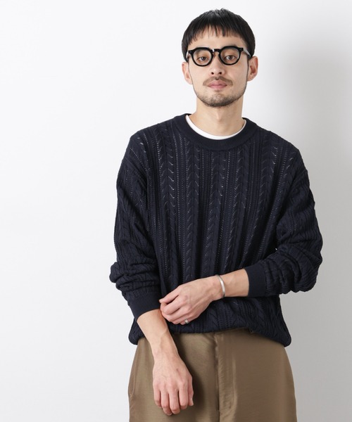 NANO universe(ナノユニバース)の「「ASSEMBLANC」コードヤーンシアーケーブルニット(ニット/セーター・メンズ・ホワイト/ライトグリーン/ネイビー・M/L)」の1枚目の写真
