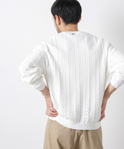 NANO universe(ナノユニバース)の「「ASSEMBLANC」コードヤーンシアーケーブルニット(ニット/セーター・メンズ・ホワイト/ライトグリーン/ネイビー・M/L)」の6枚目の写真