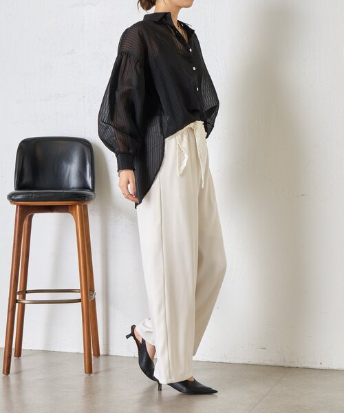 Jena espace merveilleux(ジェナ エスパスメルヴェイユ)の「【体系カバー◎】シアーストライプチュニックシャツ(シャツ/ブラウス・レディース・オフホワイト/イエロー/ブラック・FREE)」の6枚目の写真