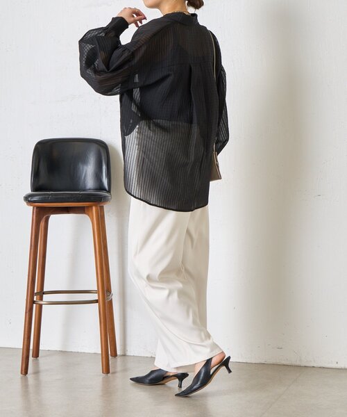 Jena espace merveilleux(ジェナ エスパスメルヴェイユ)の「【体系カバー◎】シアーストライプチュニックシャツ(シャツ/ブラウス・レディース・オフホワイト/イエロー/ブラック・FREE)」の7枚目の写真