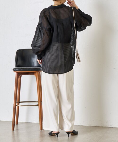 Jena espace merveilleux(ジェナ エスパスメルヴェイユ)の「【体系カバー◎】シアーストライプチュニックシャツ(シャツ/ブラウス・レディース・オフホワイト/イエロー/ブラック・FREE)」の8枚目の写真