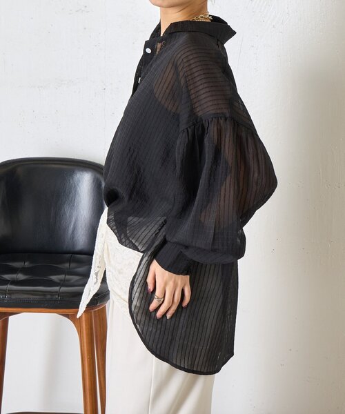 Jena espace merveilleux(ジェナ エスパスメルヴェイユ)の「【体系カバー◎】シアーストライプチュニックシャツ(シャツ/ブラウス・レディース・オフホワイト/イエロー/ブラック・FREE)」の12枚目の写真