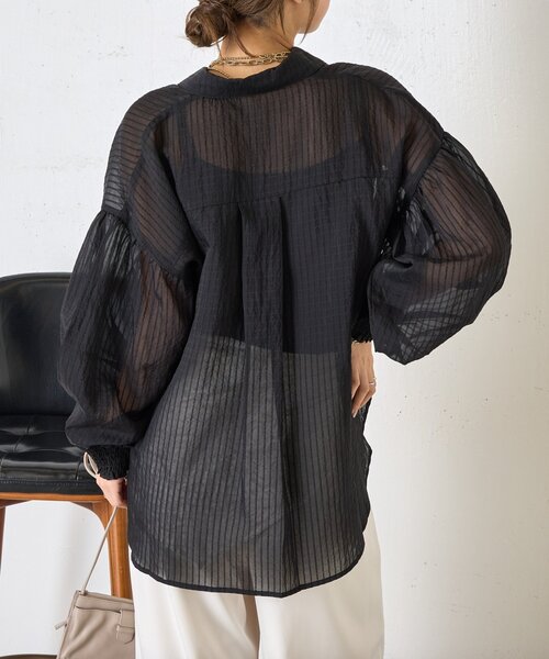 Jena espace merveilleux(ジェナ エスパスメルヴェイユ)の「【体系カバー◎】シアーストライプチュニックシャツ(シャツ/ブラウス・レディース・オフホワイト/イエロー/ブラック・FREE)」の13枚目の写真