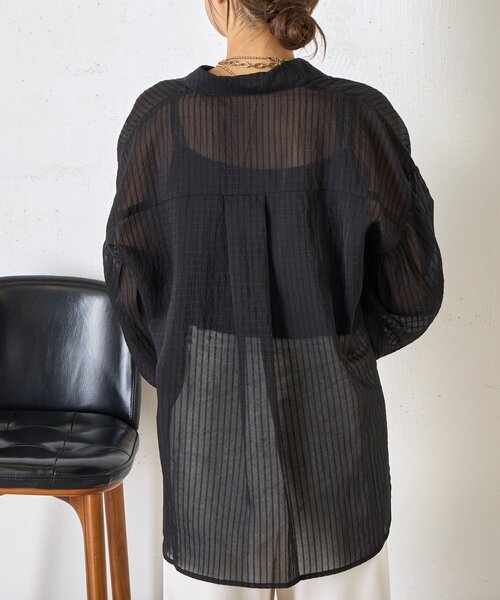 Jena espace merveilleux(ジェナ エスパスメルヴェイユ)の「【体系カバー◎】シアーストライプチュニックシャツ(シャツ/ブラウス・レディース・オフホワイト/イエロー/ブラック・FREE)」の14枚目の写真