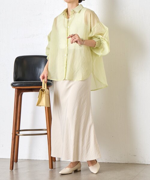 Jena espace merveilleux(ジェナ エスパスメルヴェイユ)の「【体系カバー◎】シアーストライプチュニックシャツ(シャツ/ブラウス・レディース・オフホワイト/イエロー/ブラック・FREE)」の15枚目の写真