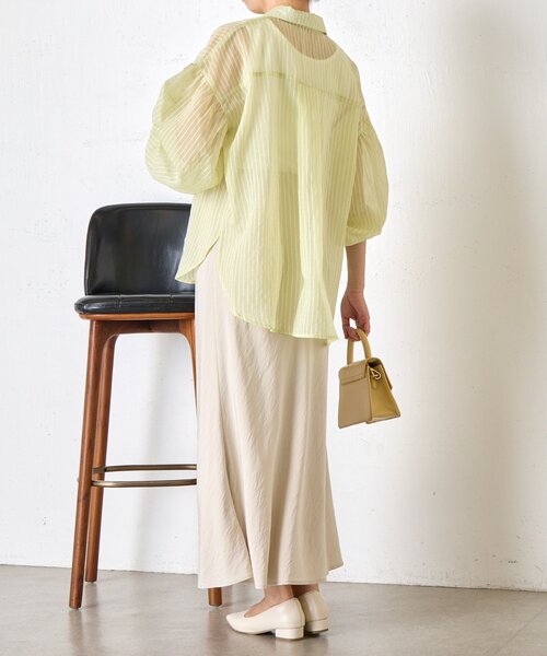 Jena espace merveilleux(ジェナ エスパスメルヴェイユ)の「【体系カバー◎】シアーストライプチュニックシャツ(シャツ/ブラウス・レディース・オフホワイト/イエロー/ブラック・FREE)」の17枚目の写真