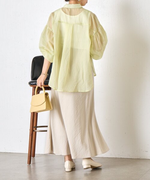 Jena espace merveilleux(ジェナ エスパスメルヴェイユ)の「【体系カバー◎】シアーストライプチュニックシャツ(シャツ/ブラウス・レディース・オフホワイト/イエロー/ブラック・FREE)」の18枚目の写真