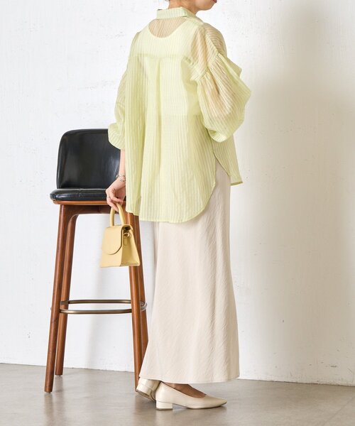 Jena espace merveilleux(ジェナ エスパスメルヴェイユ)の「【体系カバー◎】シアーストライプチュニックシャツ(シャツ/ブラウス・レディース・オフホワイト/イエロー/ブラック・FREE)」の19枚目の写真