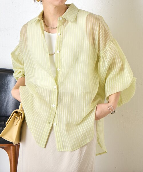Jena espace merveilleux(ジェナ エスパスメルヴェイユ)の「【体系カバー◎】シアーストライプチュニックシャツ(シャツ/ブラウス・レディース・オフホワイト/イエロー/ブラック・FREE)」の20枚目の写真