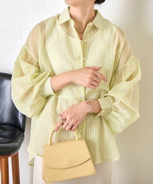 Jena espace merveilleux(ジェナ エスパスメルヴェイユ)の「【体系カバー◎】シアーストライプチュニックシャツ(シャツ/ブラウス・レディース・オフホワイト/イエロー/ブラック・FREE)」の21枚目の写真