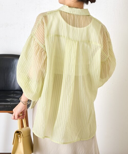Jena espace merveilleux(ジェナ エスパスメルヴェイユ)の「【体系カバー◎】シアーストライプチュニックシャツ(シャツ/ブラウス・レディース・オフホワイト/イエロー/ブラック・FREE)」の22枚目の写真