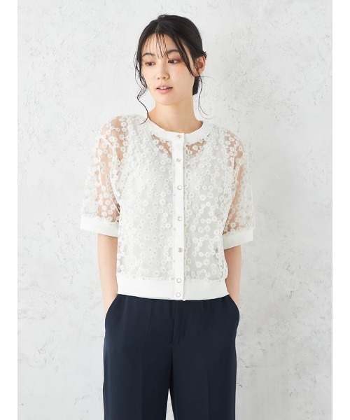 HARUYAMA(ハルヤマ)の「Emilyan デイジー刺繍レース半袖カーディガン(カーディガン/ボレロ・レディース・ホワイト/ブラック/サックスブルー・F)」の2枚目の写真
