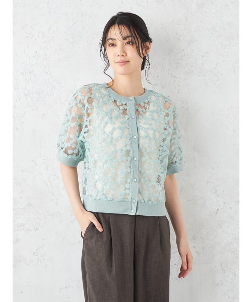 HARUYAMA(ハルヤマ)の「Emilyan デイジー刺繍レース半袖カーディガン(カーディガン/ボレロ・レディース・ホワイト/ブラック/サックスブルー・F)」の1枚目の写真