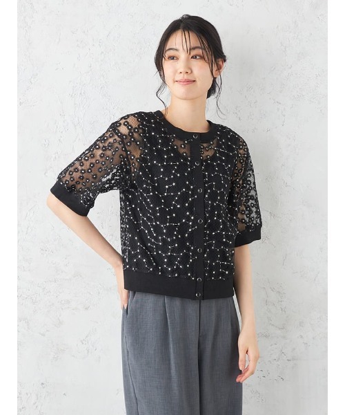 HARUYAMA(ハルヤマ)の「Emilyan デイジー刺繍レース半袖カーディガン(カーディガン/ボレロ・レディース・ホワイト/ブラック/サックスブルー・F)」の3枚目の写真