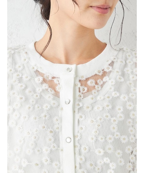 HARUYAMA(ハルヤマ)の「Emilyan デイジー刺繍レース半袖カーディガン(カーディガン/ボレロ・レディース・ホワイト/ブラック/サックスブルー・F)」の6枚目の写真