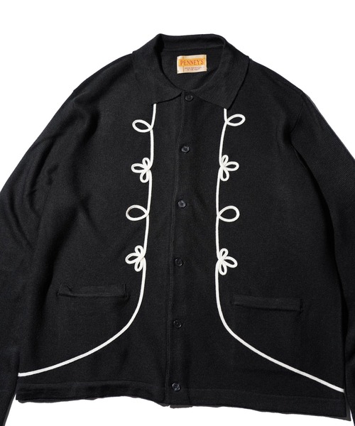 PENNEYS(ぺニーズ)の「PENNEY'S / ぺニーズ ROPE EMBROIDERY POLO CARDIGAN ロープ刺繍 ポロカーディガン(カーディガン/ボレロ・メンズ・ブラック×ホワイト/ホワイト・MEDIUM/LARGE/SMALL)」の2枚目の写真