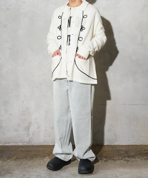 PENNEYS(ぺニーズ)の「PENNEY'S / ぺニーズ ROPE EMBROIDERY POLO CARDIGAN ロープ刺繍 ポロカーディガン(カーディガン/ボレロ・メンズ・ブラック×ホワイト/ホワイト・MEDIUM/LARGE/SMALL)」の4枚目の写真