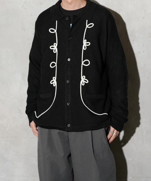 PENNEYS(ぺニーズ)の「PENNEY'S / ぺニーズ ROPE EMBROIDERY POLO CARDIGAN ロープ刺繍 ポロカーディガン(カーディガン/ボレロ・メンズ・ブラック×ホワイト/ホワイト・MEDIUM/LARGE/SMALL)」の5枚目の写真
