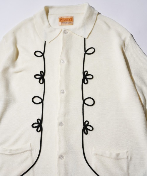 PENNEYS(ぺニーズ)の「PENNEY'S / ぺニーズ ROPE EMBROIDERY POLO CARDIGAN ロープ刺繍 ポロカーディガン(カーディガン/ボレロ・メンズ・ブラック×ホワイト/ホワイト・MEDIUM/LARGE/SMALL)」の9枚目の写真