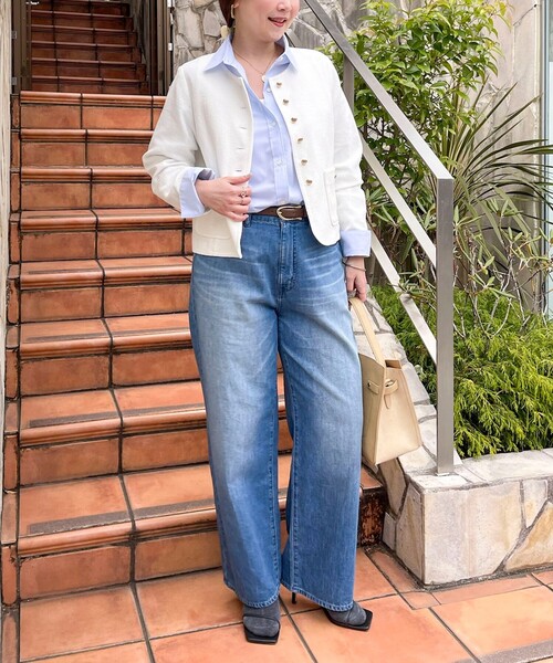 NOLLEY’S Sophi（ノーリーズソフィ）の「ウォッシャブルラッセルリングカーデジャケット（ノーカラージャケット・レディース・ネイビー/オフホワイト・38）」の3枚目の写真