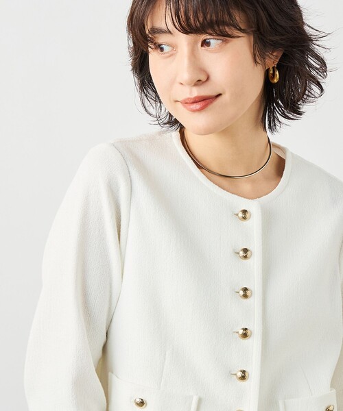 NOLLEY’S Sophi（ノーリーズソフィ）の「ウォッシャブルラッセルリングカーデジャケット（ノーカラージャケット・レディース・ネイビー/オフホワイト・38）」の6枚目の写真