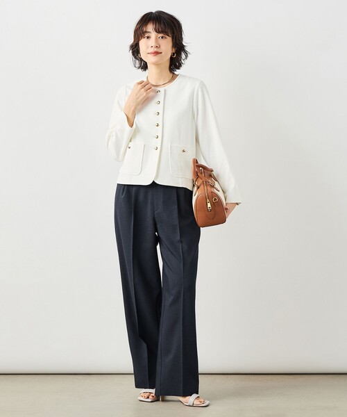 NOLLEY’S Sophi（ノーリーズソフィ）の「ウォッシャブルラッセルリングカーデジャケット（ノーカラージャケット・レディース・ネイビー/オフホワイト・38）」の7枚目の写真