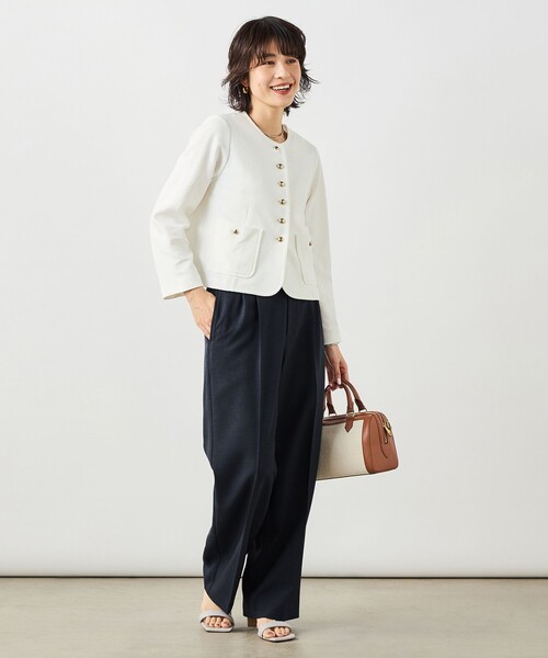 NOLLEY’S Sophi（ノーリーズソフィ）の「ウォッシャブルラッセルリングカーデジャケット（ノーカラージャケット・レディース・ネイビー/オフホワイト・38）」の10枚目の写真